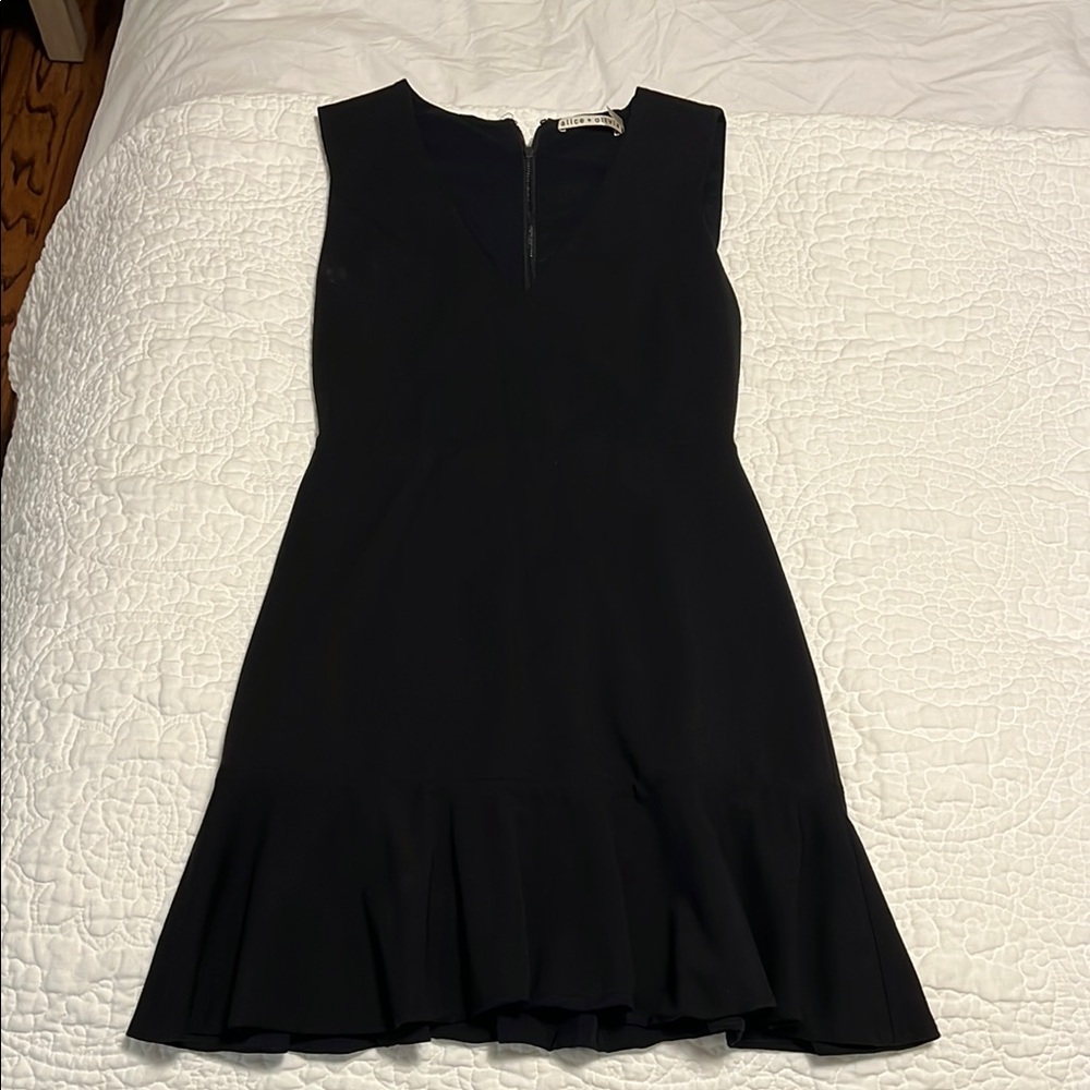 Alice + Olivia Black Pleated Ruffled Mini Dress